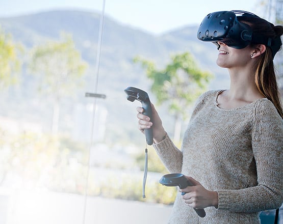 Woman wearing a virtual reality headset