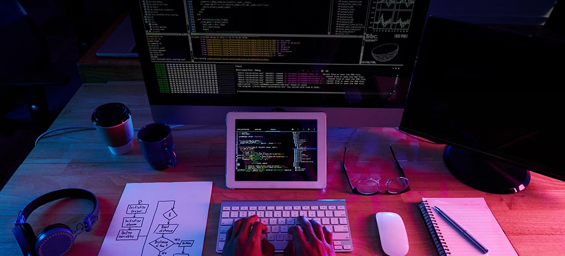 A technology worker's desk in Costa Rica